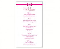 wedding photo -  Wedding Menu Template DIY Menu Card Template Editable Text Word File Instant Download Pink Menu Fuchsia Menu Template Printable Menu 4x7inch