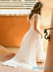 wedding photo -  H1543 Fairy light ethereal flowy chiffon cap sleeved wedding dress