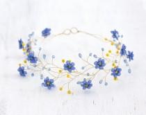 wedding photo - 32_Gold tiara, Wedding hair piece, Blue circlet of flowers, Forget-me-not circlet, Floral headband. Hair accessories bride, Country wedding.