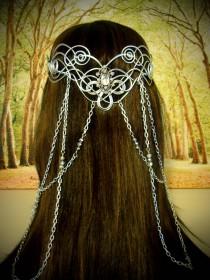 wedding photo - Elven Coronation Circlet - Celtic Hand Wire Wrapped - Beaded Chains - Bridal Tiara Crown Queen Art Nouveau