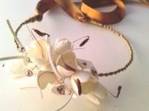 wedding photo - Pure silk cocoon flower and swarovski bridal wreath - hair fascinator- bridal hair accessories-ready to ship
