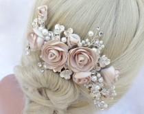 wedding photo - Pearl And Crystal Bridal Hair Comb, Wedding Hair Comb, Blush Champagne Flower Hair Comb, Bridal Headpiece, Bridal Hairpiece, COLOR CHOICES