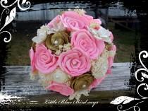 wedding photo - Pink and gold sola bridal bouquet, wedding bouquet, rustic bouquet, sola flower bouquet, keepsake bouquet, rustic wedding bouquet