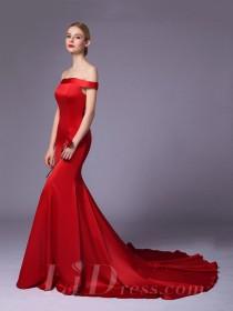wedding photo -  Off the Shoulder Red Long Evening Dress