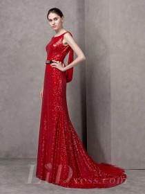 wedding photo -  Boat Neckline Lace Long Evening Dress with Open Back