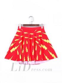 wedding photo -  Summer Sky Digital Printing On Red Pleated Yellow Lightning Skirts Skt1110