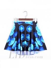 wedding photo -  Hot Ladies Fashion Digital Printing Blue Jellyfish Pleated Skirts Skt1092