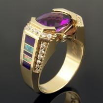 wedding photo - Australian opal inlay ring with sugilite, diamonds and amethyst