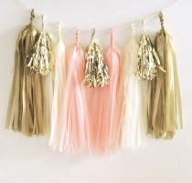 wedding photo - Tassel Garland Kit // Bachelorette Party Decoration // Blush Pink and Gold // Bridal Shower // Engagement Party // Tissue Paper Garland