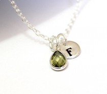 wedding photo -  Peridot Necklace Personalized Birthstone Necklace, Sterling Silver, Birthstone, August Birthstone, Olive Initial Jewelry, Bridesmaid Gift