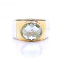wedding photo - Wide green amethyst ring set in hammered silver & gold