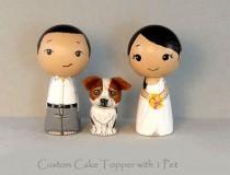 wedding photo - Custom Cake Toppers One Pet  Bride Groom Pet Kokeshi doll cake toppers