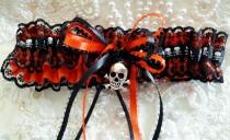 wedding photo - Harvest Orange & Black Lace Skull Garter-Halloween-Harvest-Goth-Steampunk