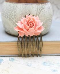 wedding photo - Rose Comb, Brick Pink Peach, Flower Hair Comb, Wedding Hair Accessories, Spring Floral, Shabby Chic Romantic, Cabbage Rose