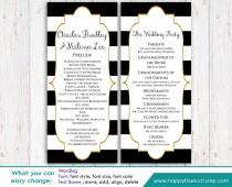 wedding photo - DiY Printable Program Wedding Template - Instant Download - EDITABLE TEXT -  Black & White Stripes, Gold Frame 4"x9.25" - MS® Word HBC7n