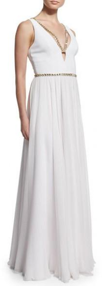 wedding photo - Jenny Packham Metallic-Trimmed V-Neck Gown, White