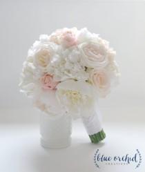 wedding photo - Peony Bouquet - with roses in blush and ivory - Ivory Peony Bouquet, Blush Peony Bouquet, Peony Bouquet, Silk Peony Bouquet, Wedding Bouquet