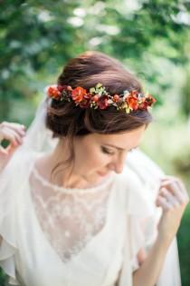 wedding photo - fall flower crown, fall headband, orange hair wreath, autumn floral crown, fall wedding hair accessories, burnt orange rustic hair piece #93
