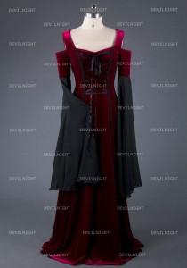 wedding photo -  Wine Red Velvet Off-the-Shoulder Medieval Dress