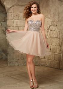 wedding photo -  Short Length A-line Strapless Ruched Crystals Zipper Sleeveless Tulle