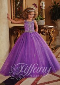wedding photo -  Straps Lace Up Floor Length Purple Tulle Ball Gown Crystals Sleeveless