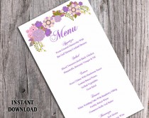 wedding photo -  Wedding Menu Template DIY Menu Card Template Editable Text Word File Instant Download Purple Menu Floral Menu Template Printable Menu 4x7"