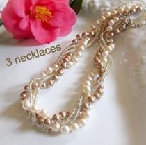 wedding photo - Necklaces for Bridesmaids Chunky pearl necklaces Bridesmaid pearl jewelry Braided bridesmaid necklace Bridal party gifts Set of 3 necklaces