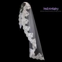 wedding photo - Bridal Veil, Mantilla, Alencon Lace Edge Veil, Mantilla Veil, Fingertip Veil, Ballet Veil, Waltz Veil, Made-to-Order Veil, Handmade Veil