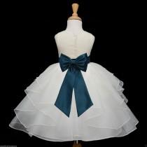 wedding photo - Ivory Organza Flower Girl Dress tiebow sash pageant wedding bridal easter sash bridesmaid toddler 6-9m 12-18m 2 4 6 6x 8 9 10 12 
