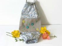 wedding photo - Blue and Yellow Plastic Bag Holder, Fabric Bags Dispenser, Bags Storage, Grocery Bags Holder, Embroidered Linen Bags Dispenser,