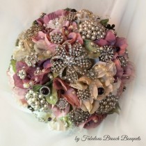 wedding photo - Brooch Bouquet, Vintage Dusty Rose & Ivory Brooch Bouquet, Shabby Brooch Bouquet, One of a kind, Ready to ship