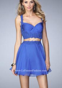 wedding photo -  Beading Criss Cross Chiffon A-line Straps Blue Two-piece Short Length Sleeveless Appliques Ruched