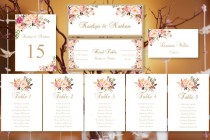 wedding photo - Wedding Seating Chart "Romantic Blooms" Floral Table Sign Templates, Table Number Cards, Place Cards Tent Compat. with Avery 5302
