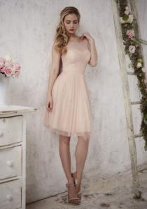 wedding photo -  Zipper Bateau Tulle Pink A-line Sleeveless Ruched Knee Length