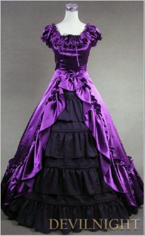 wedding photo -  Classic Purple and Black Short Sleeves Bow Gothic Victorian Dress
