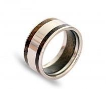 wedding photo - Titanium mens ring with oak wood inner inlay and inlaid with cocobolo wood on two sides