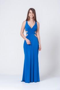 wedding photo - Blue Sexy sIde slits prom Maxi Dress - Blue open back dress