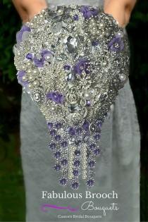 wedding photo - Purple Brooch Bouquet, Lavender Brooch Bouquet, Cascading Brooch Bouquet, Choose your Accent Color,  Deposit Only, Full Price 425.00