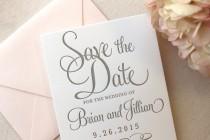 wedding photo - The Hydrangea Suite - Letterpress Wedding Save the Date - Grey, White, Blush, Pink, Modern, Traditional, Simple, Invitation, Classic, Script