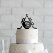 wedding photo - Hockey theme Wedding or Anniversary Cake Topper Personalized in Black Acrylic CT00041