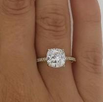 wedding photo - 2.5 Ct Vs2/f Cushion Cut Diamond Engagement Ring 14k Yellow Gold Enhanced
