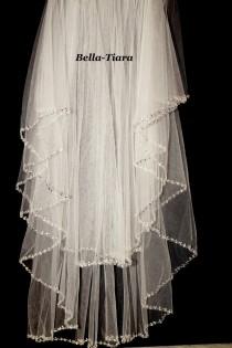 wedding photo - crystal beaded edge wedding veil, two tier pearl crystal wedding veil, 2 tier crystal edge bridal veil, wedding veils, ivory wedding veil