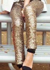 wedding photo - Sequined Gold Silver Leggings Glitter Pants