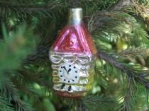 wedding photo - Pink gold clock house vintage Christmas ornament tree Mercury glass winter holiday gift christmas decoration hand painted clock house tree