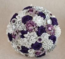 wedding photo - Brooch bouquet. Purple, Ivory and silver wedding brooch bouquet, Jeweled Bouquet.