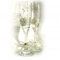 wedding photo - Wedding Glasses, Hand Painted Wedding Glasses, Toasting Glasses, Champagne Flutes, set of 2