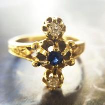 wedding photo - Antique Sapphire Ring Sapphire Engagement Ring Antique Engagement Ring Art Nouveau Engagement Ring Antique Gold Victorian Diamond US Sz 6