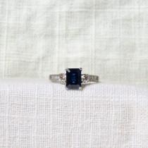 wedding photo - Stunning Platinum Blue Sapphire and Diamond Engagement Ring