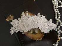 wedding photo -  Bridal Hair Accessories, Wedding Head Piece, Ivory Beaded Lace, Pearl