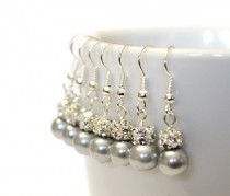 wedding photo -  4 Pairs Grey Pearls Earrings, Set of 4 Bridesmaid Earrings, Pearl Drop Earrings, Swarovski Pearl Earrings, Pearls in Sterling Silver, 8 mm